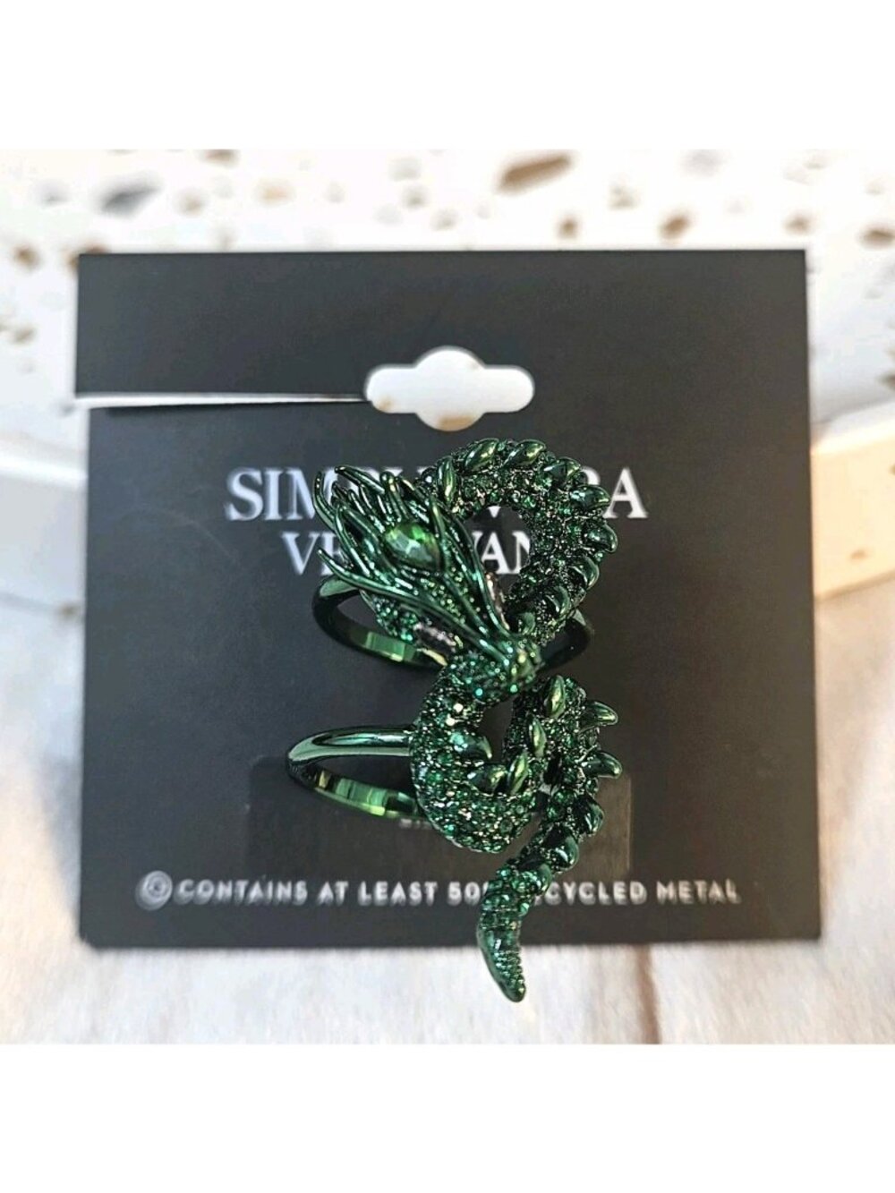 Simply Vera Wang Simulated Green Crystal DRAGON Wrap Ring Sz 8 Goth Fantasy New